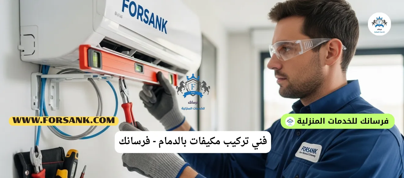 فني محترف من شركة فرسانك يثبت الوحدة الداخلية لمكيف سبليت بالدمام